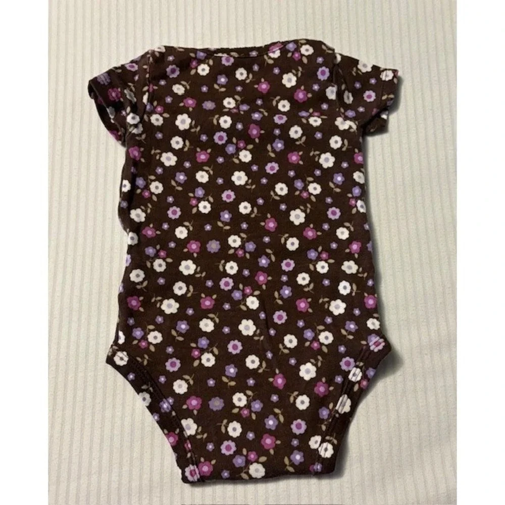 Carters size 3 months one piece bodysuit, dark brown with multi colored flowers